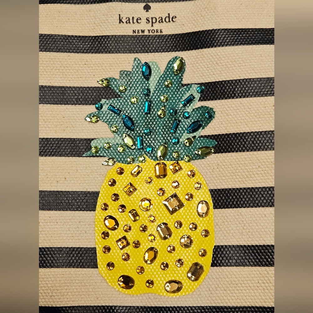 Kate Spade " By The Pool" Striped Pineapple Wristlet - Picture 3 of 4